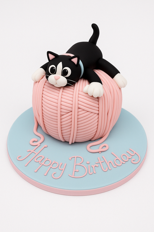 Yarn Ball Kitty Cake