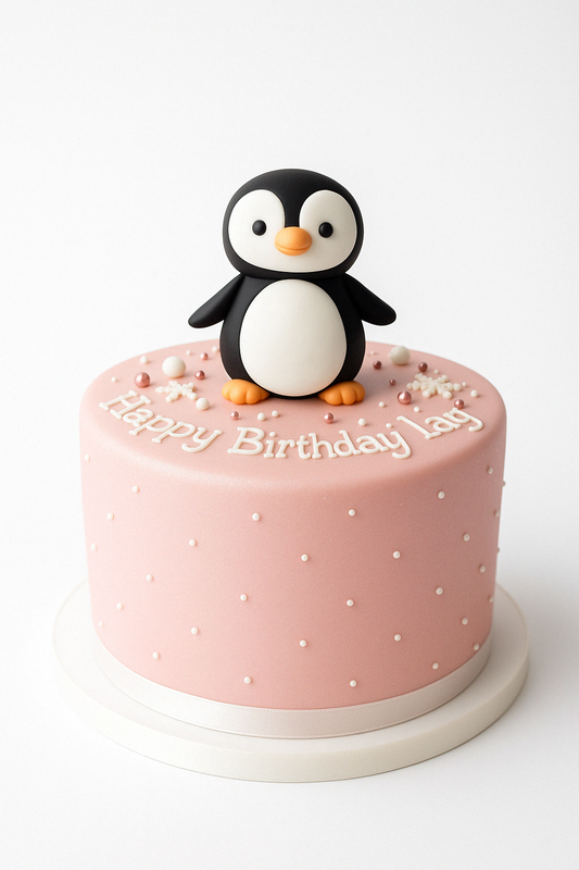 Pink Polka Penguin Cake