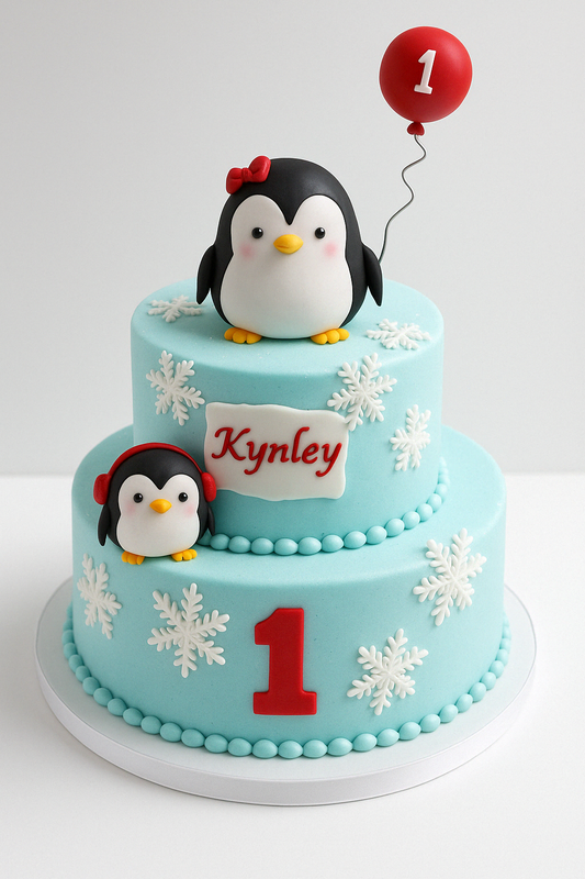 Icy Blue Penguin Cake
