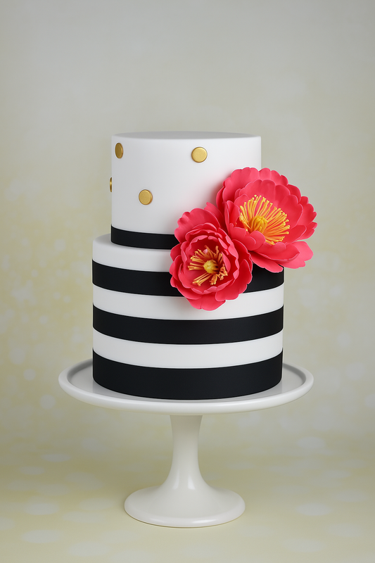 Elegant Black & White Striped Cake