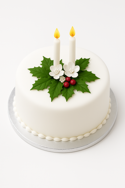 Christmas Candle Holly Cake