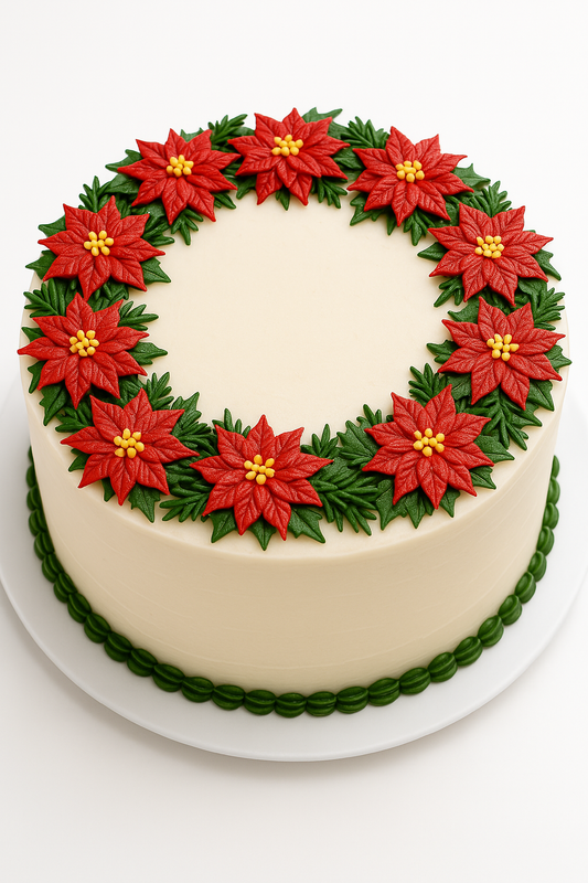 Festive Poinsettia Wreath Cake