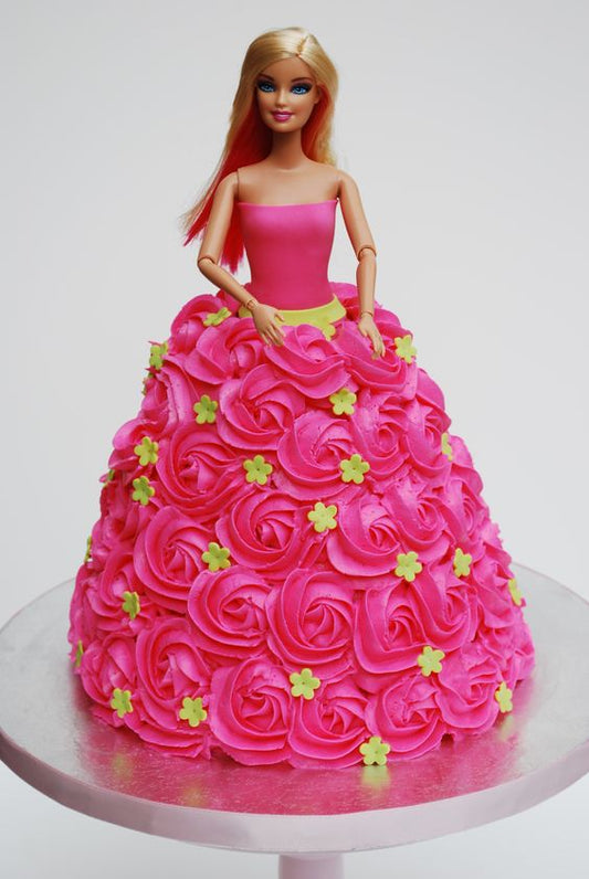 Bright Pink Roses Doll Cake