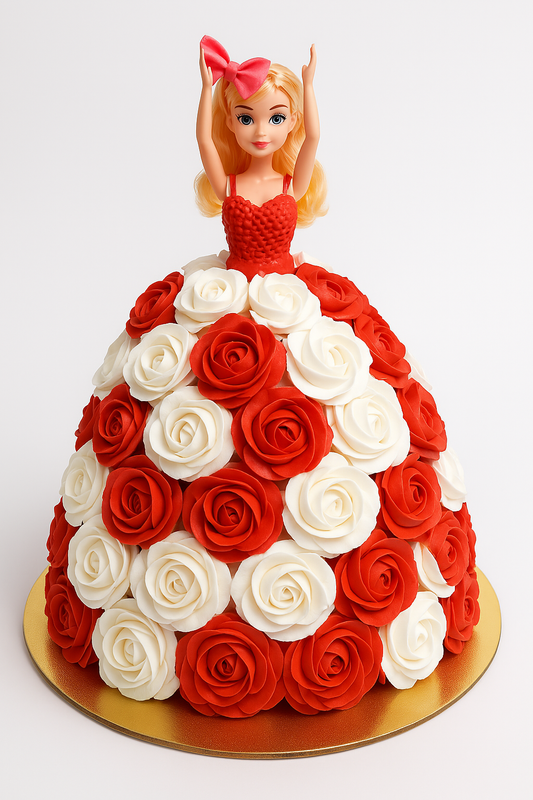 Radiant Red & White Roses Doll Cake