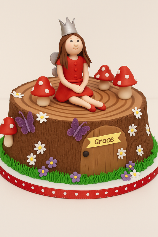 Red Fairy Tree Stump Cake
