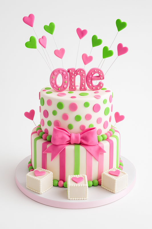 Polka Dots & Hearts 1st Birthday Cake