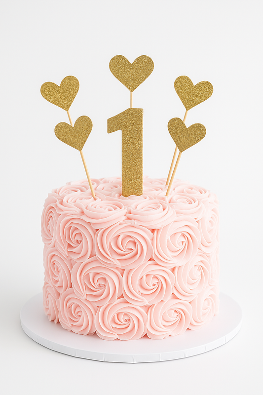 Pink Roses Golden Hearts Cake