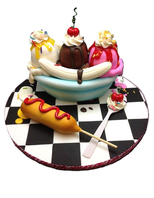 Banana Split Sundae Fondant Cake