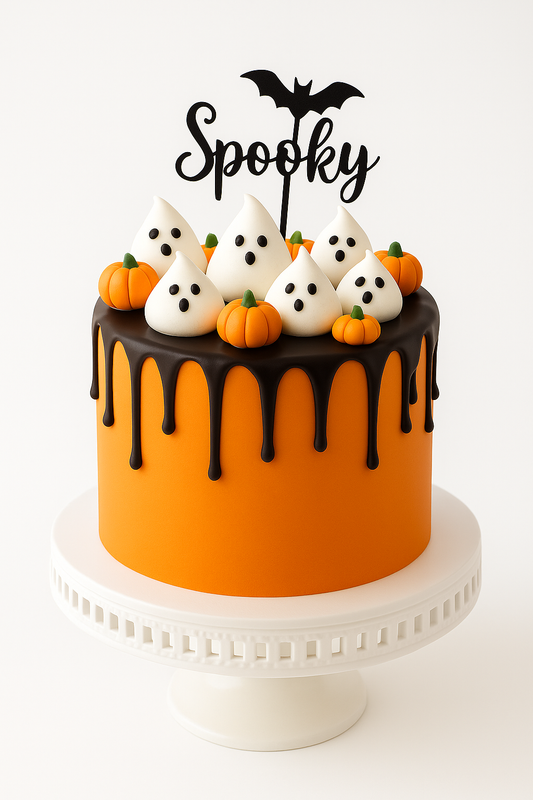 Spooky Ghost & Pumpkin Drip Cake