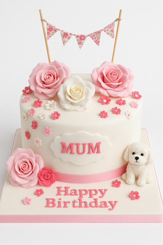 Rose & Puppy Mum Birthday Cake