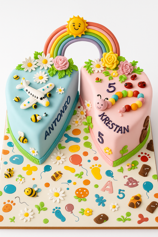 Rainbow Garden Twin Birthday Cake