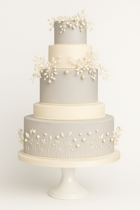 Elegant Ivory & Grey Floral Cake