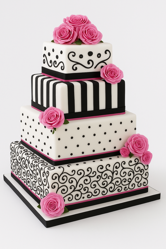 Bold Blooms & Black Tie Cake