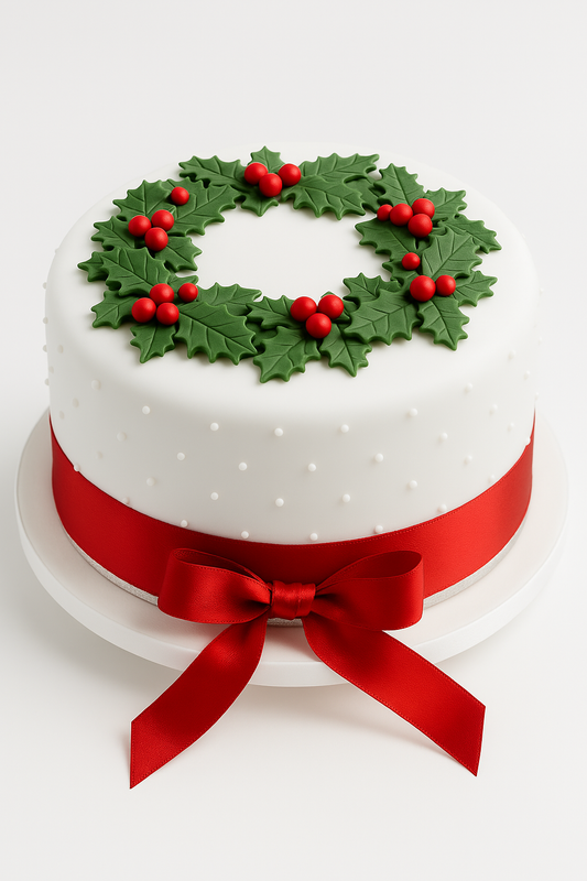 Christmas Wreath Cake with Red Bow