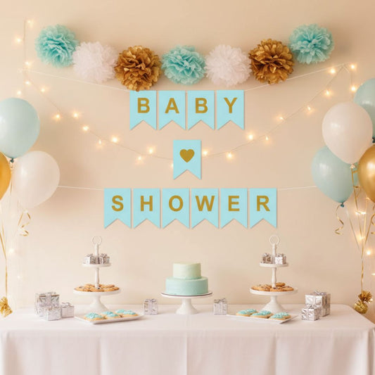 Baby Shower Bunting – Blue & Gold Banner Theme