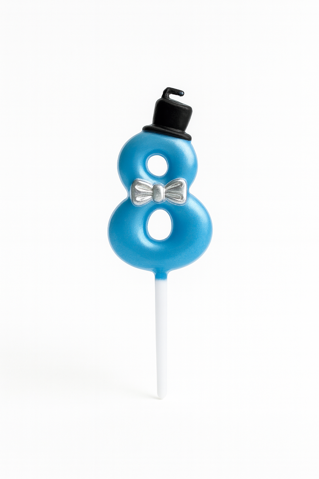 Number Birthday Candle – Blue with Hat & Bow