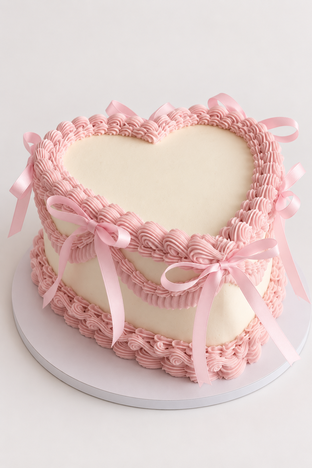 Blush Heart Bow Vintage Cake
