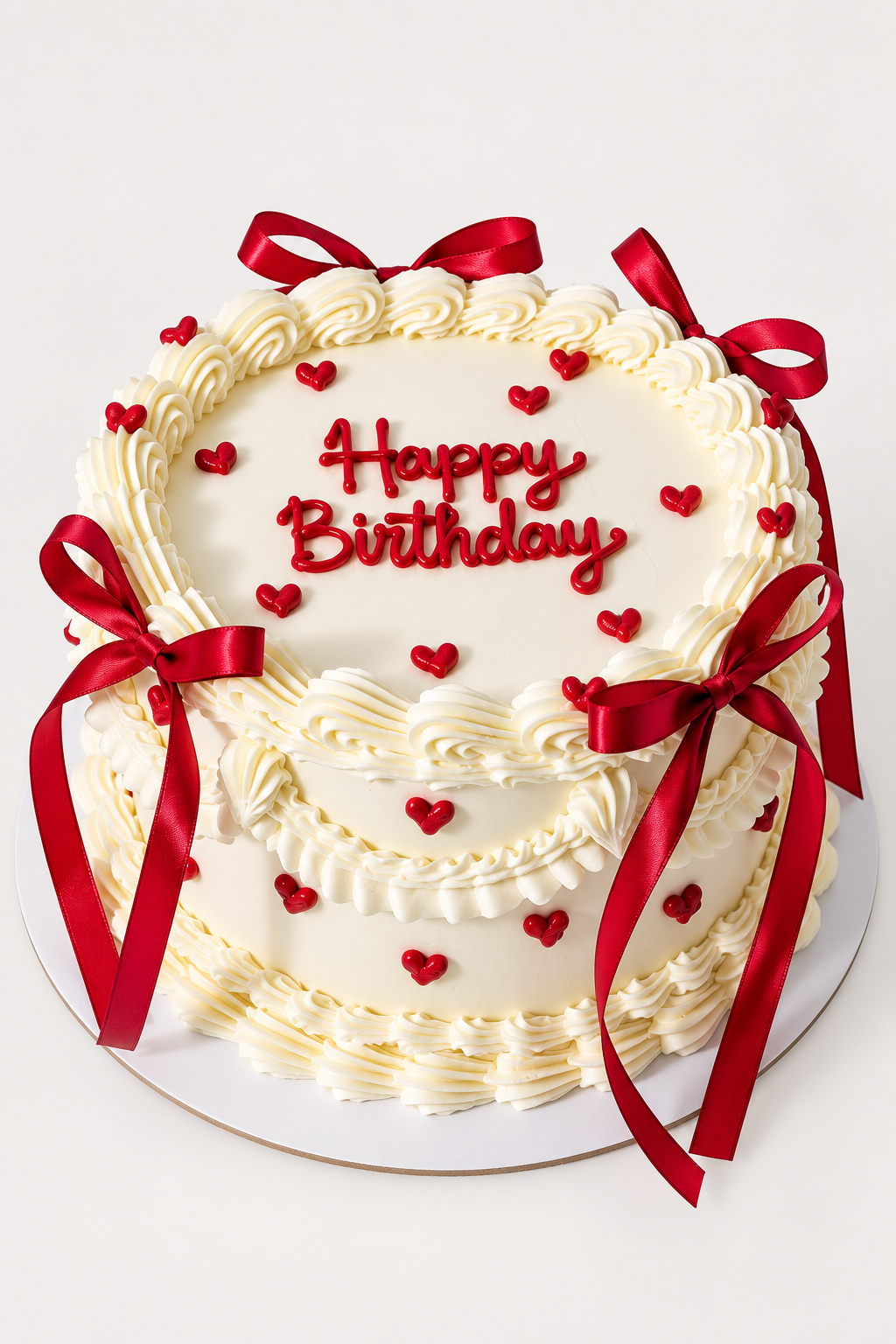 Red Ribbon Hearts Birthday Cake