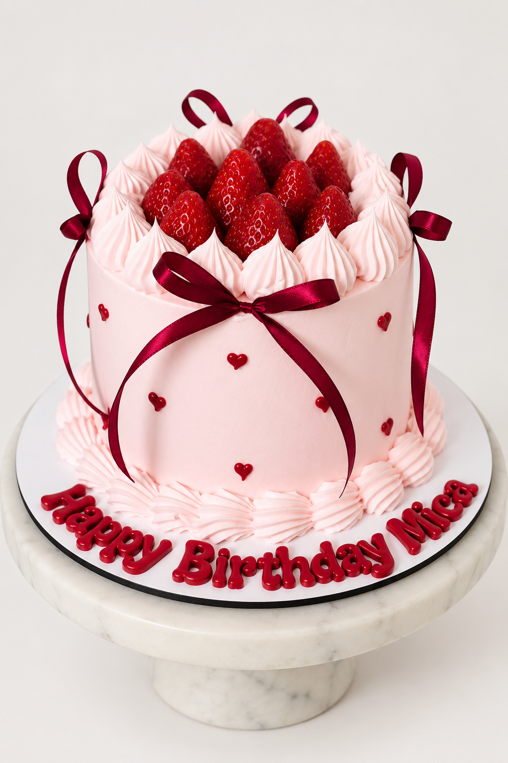 Strawberry Crown Burgundy Bow Cake