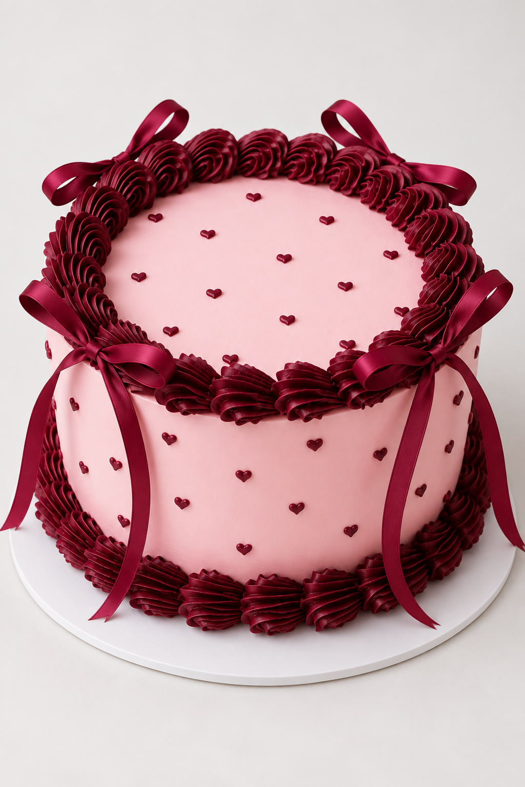 Pink & Burgundy Hearts Bow Cake