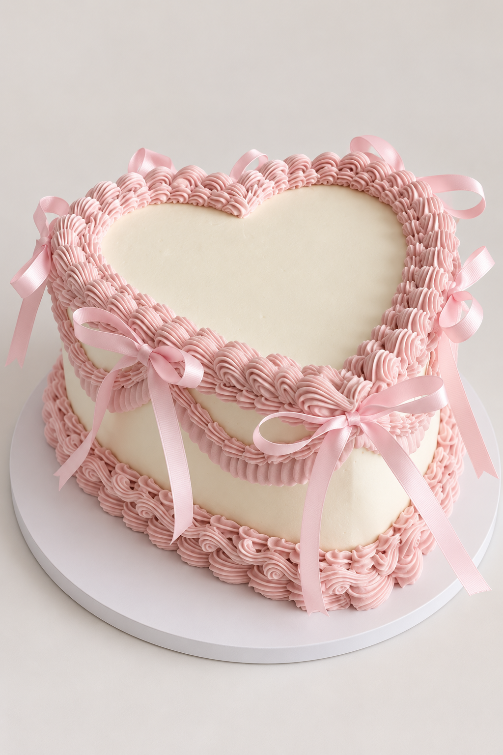 Pink Ruffle Heart Bow Cake