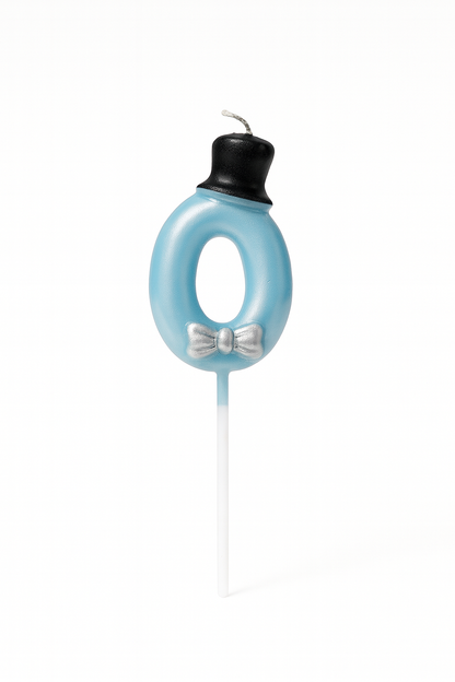 Number Birthday Candle – Blue with Hat & Bow