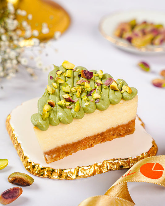 Pistachio Baked Cheesecake Slice