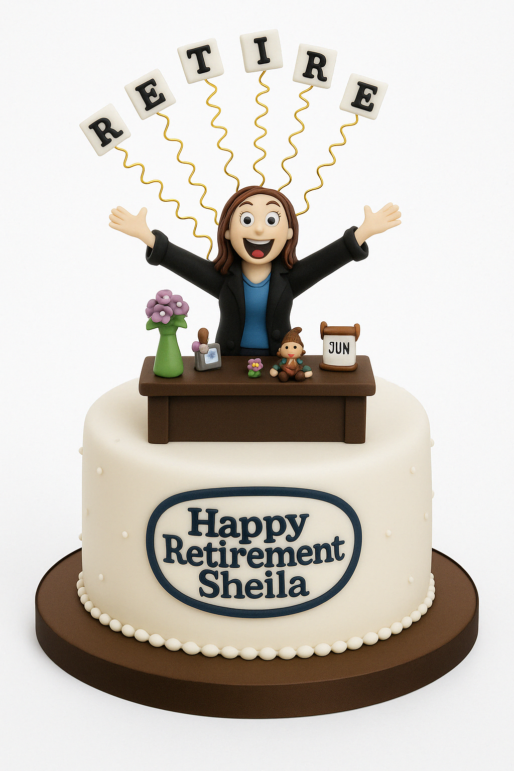 Joyful Desk-Themed Retirement Celebration Cake – 7th Heaven Bakery UK