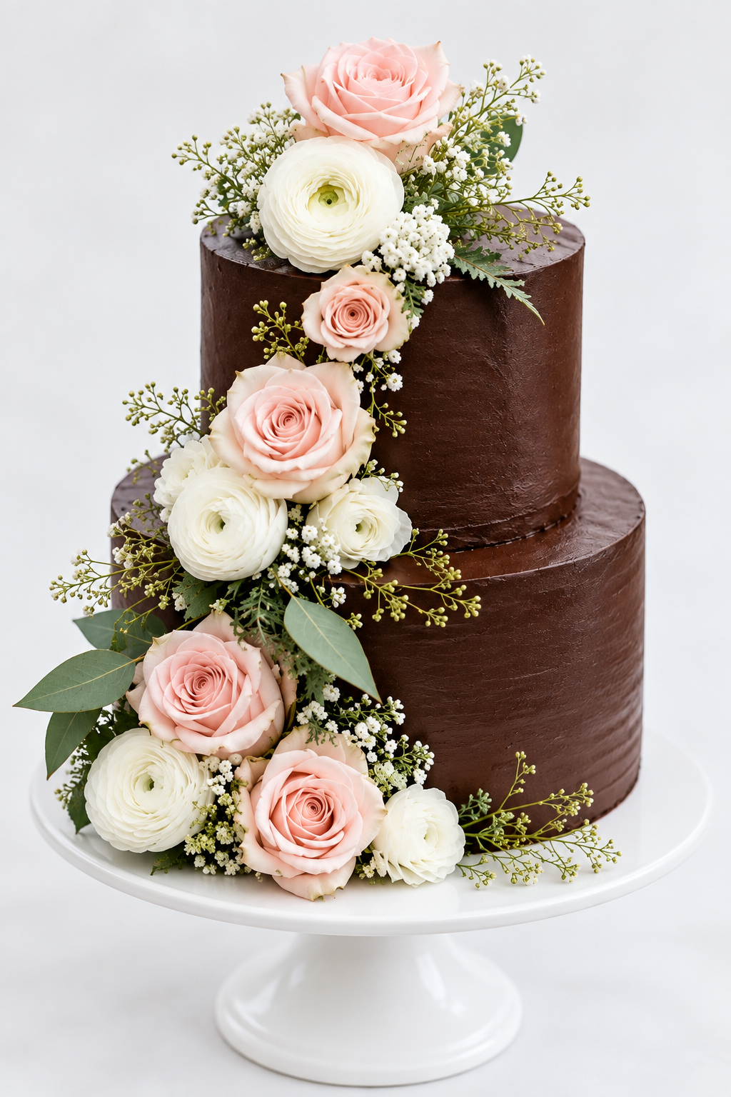 Cascading Floral Chocolate Tiered Cake