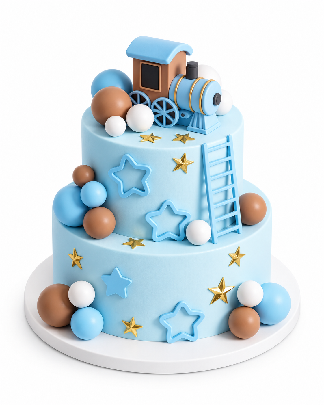 Choo-Choo Train Blue Tiered Cake