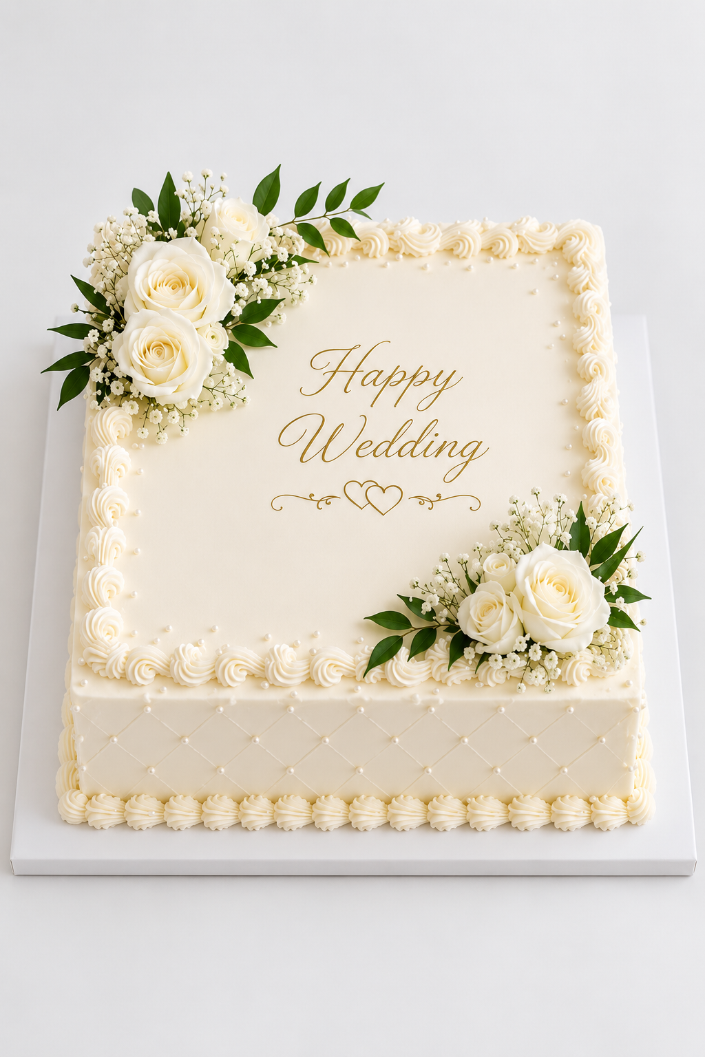 Happy Wedding Gold Script Square Cake