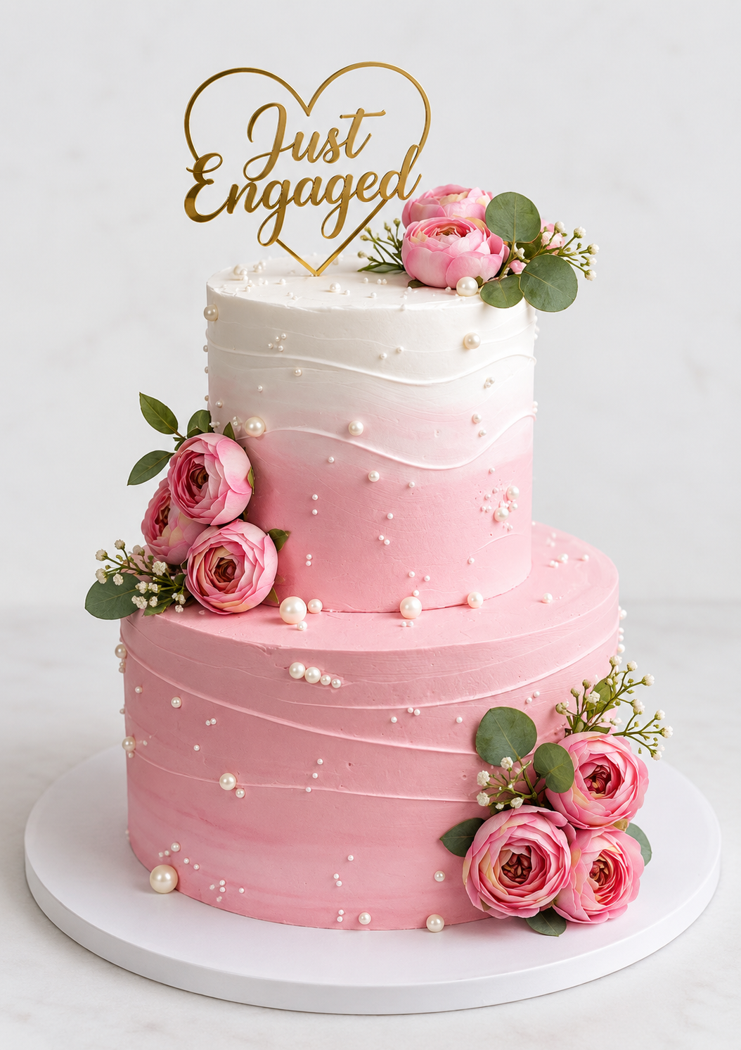 Just Engaged Pink Ombre Tiered Cake