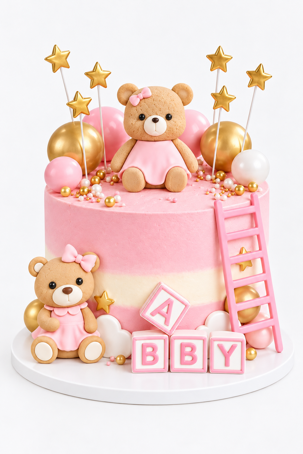 Pink Teddy Baby Blocks Cake