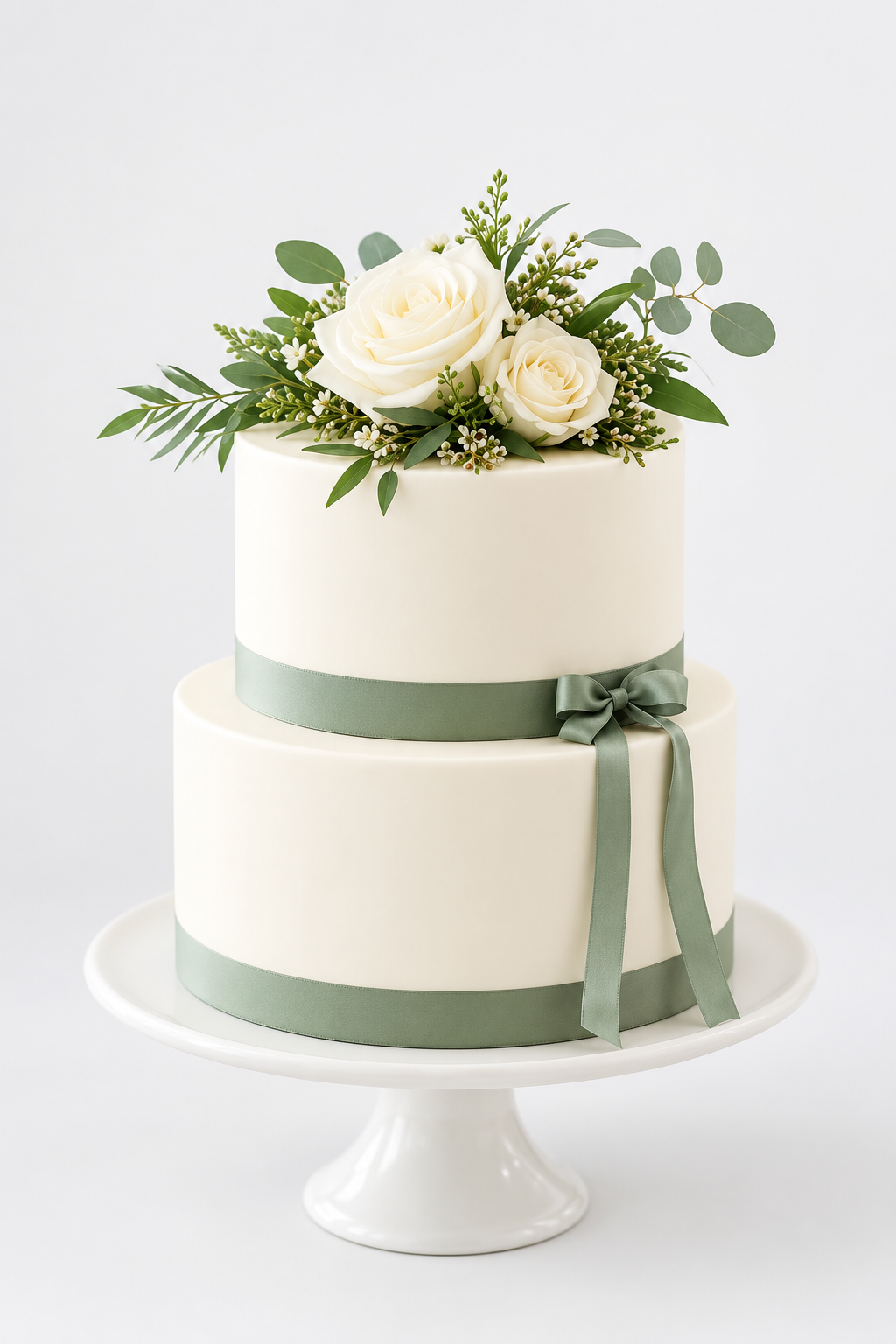 Sage Ribbon Botanical Wedding Cake